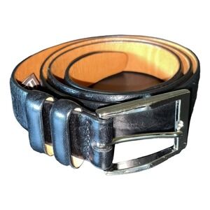 Trafalgar Belt Men 40/100 Black Leather Smooth Plain Dress Silver Tone Buckle
